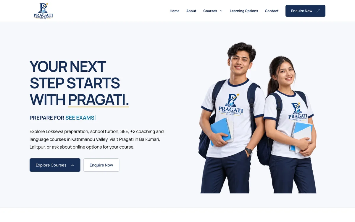 Pragati Learning homepage preview